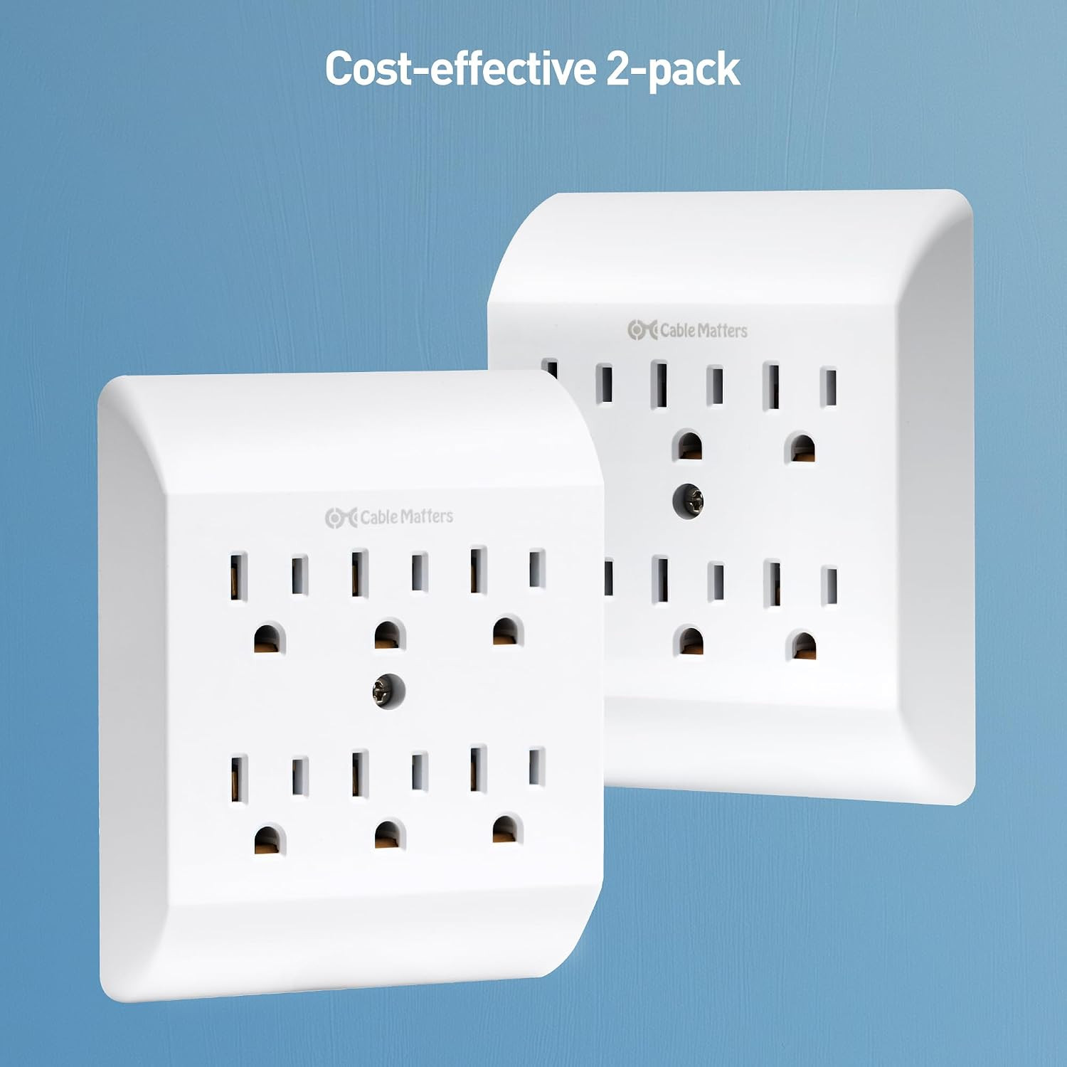 [ETL Listed] 2-Pack 15A 1875W 6 Outlet Extender Wall Tap | 6 Way