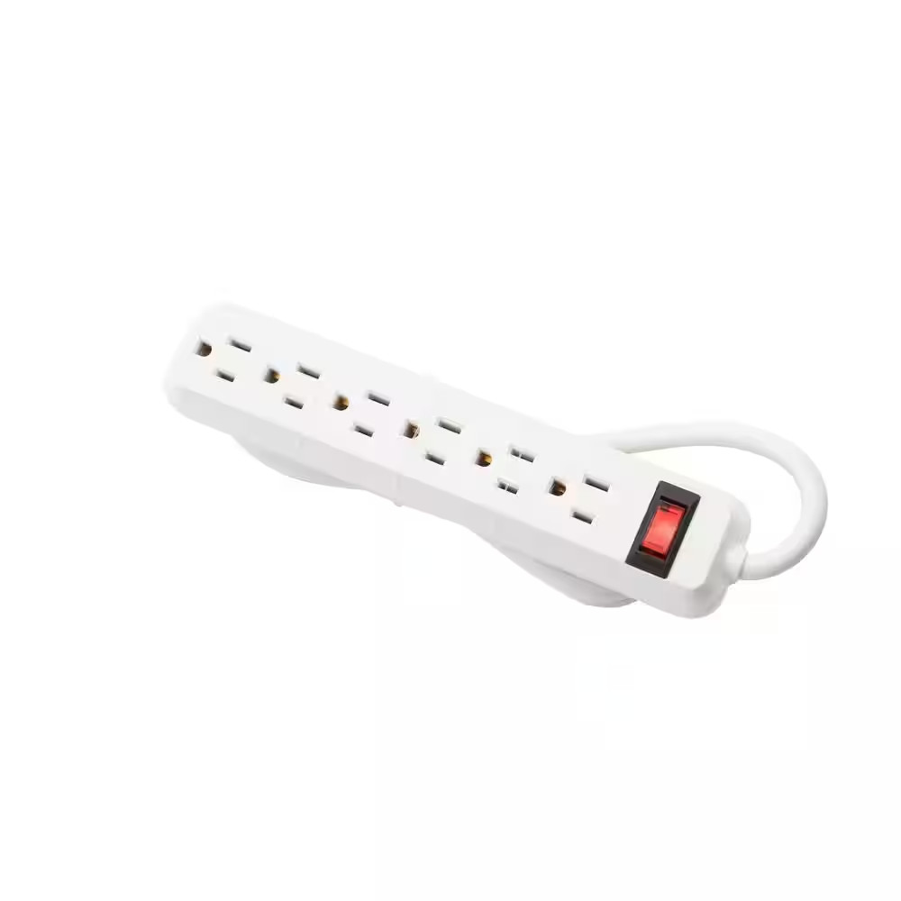 4 Ft. 6-Outlet Power Strip with 45 Degree Flat Angle Plug, White