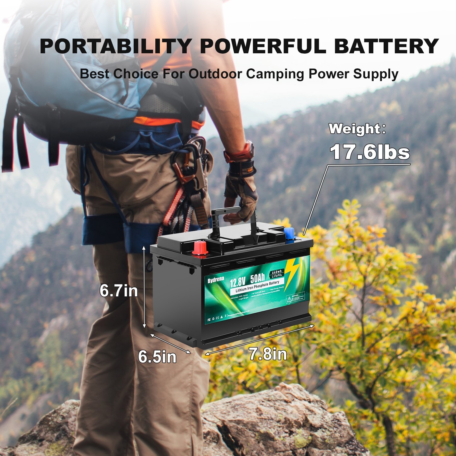 12.8V 50AH LiFePO4 Lithium Battery 640Wh Built-in BMS for Solar RV Off-grid NEW