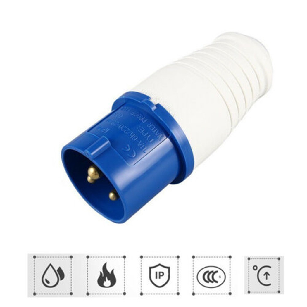 Blue 16A 3 PIN-SOCKET 240V 2P&E Site IP44 Blue Industrial Male Female UK SELLER