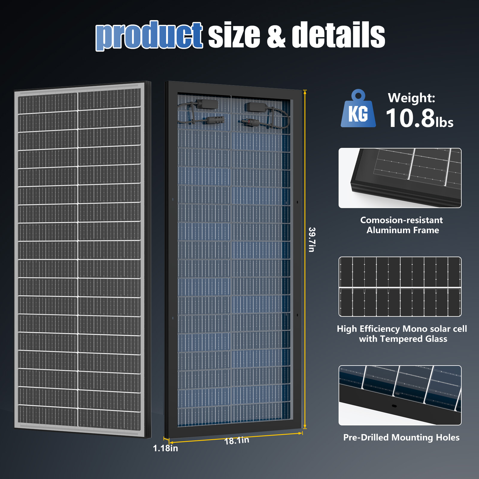 RVPOZWER 100W 200W 300W 400W 500W 1000W Bifacial Solar Panel 12V Mono Home Power