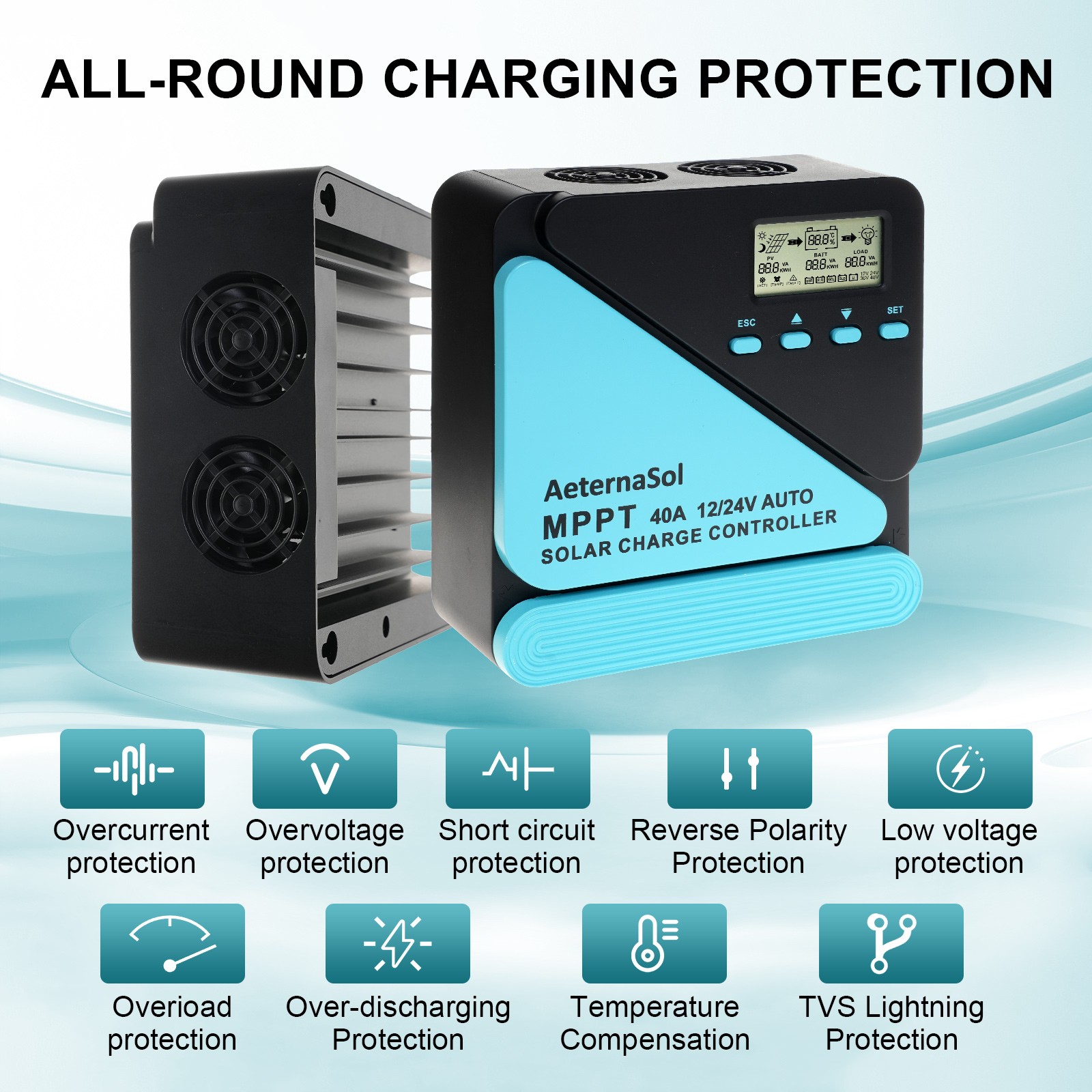 40A Solar Charge Controller 12V/24V Auto MPPT with USB(5V3A) Display Regulator