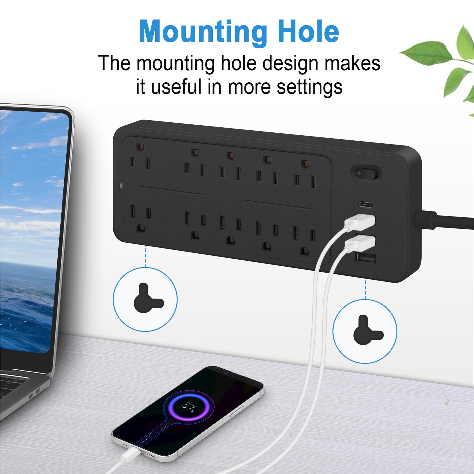 14-in-1 Protector Power Strip With USB Ports 3.9 Ft Cord Multifunctio