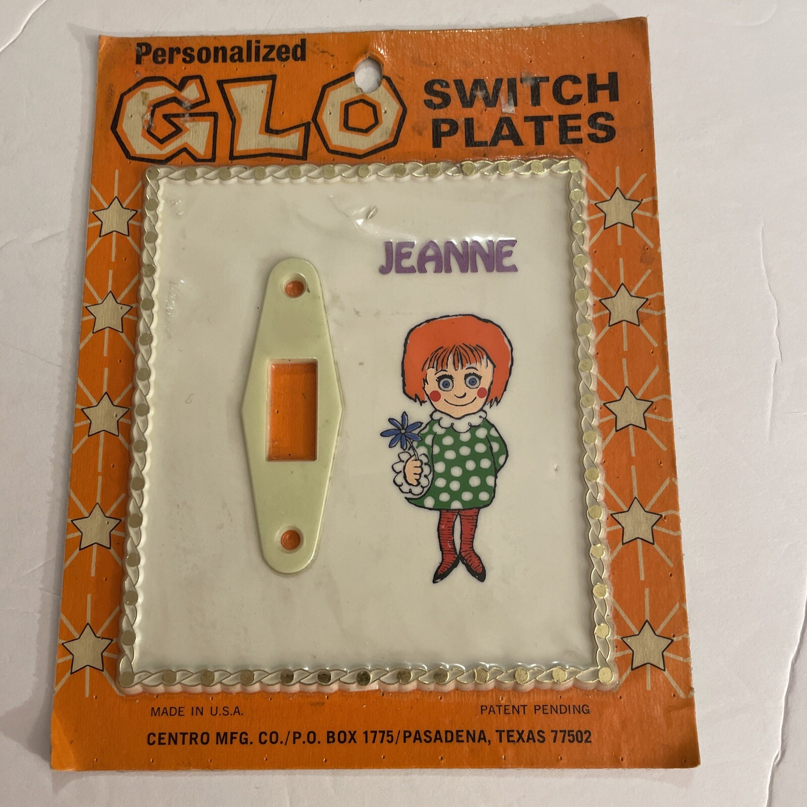 New old stock JEANNE name Switch Plate Personalized Glo vtg Centro wall plate
