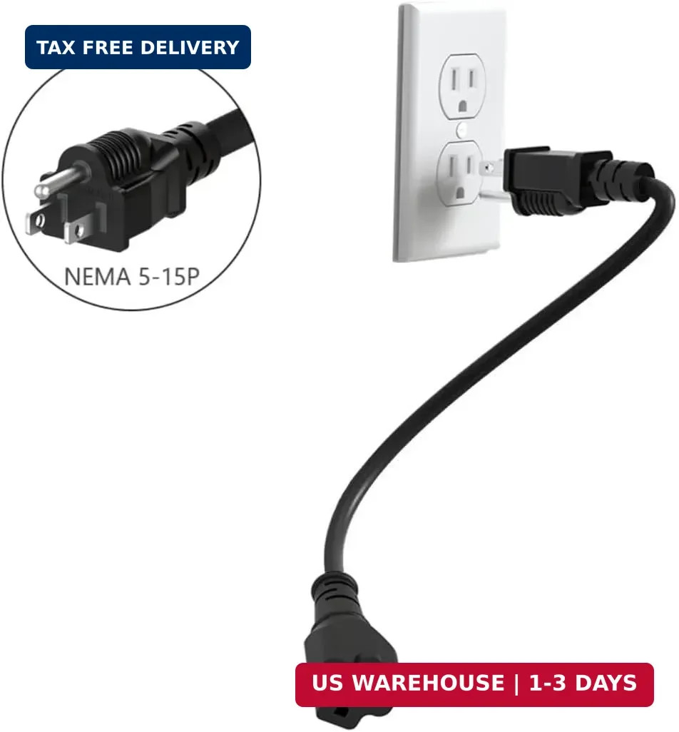 1-Foot 12 AWG 15 Amp Household Plug to 20 Amp Adapter Cable,Nema 5-15P to 5-15R/
