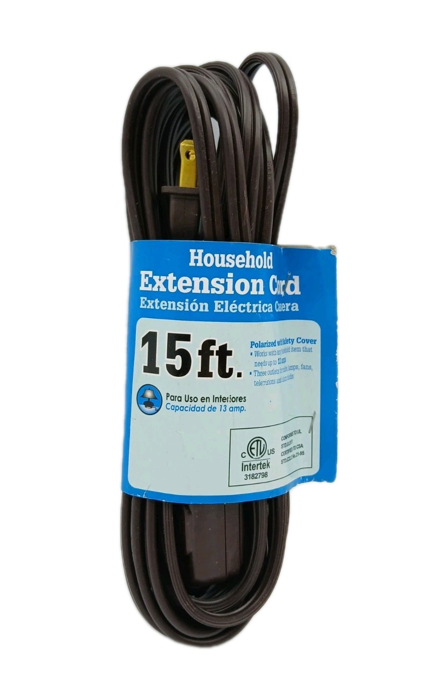Intertek Walmart 15FT 16AWG 2 Prong Brown Indoor Extension Cord 13amp 125 Volts