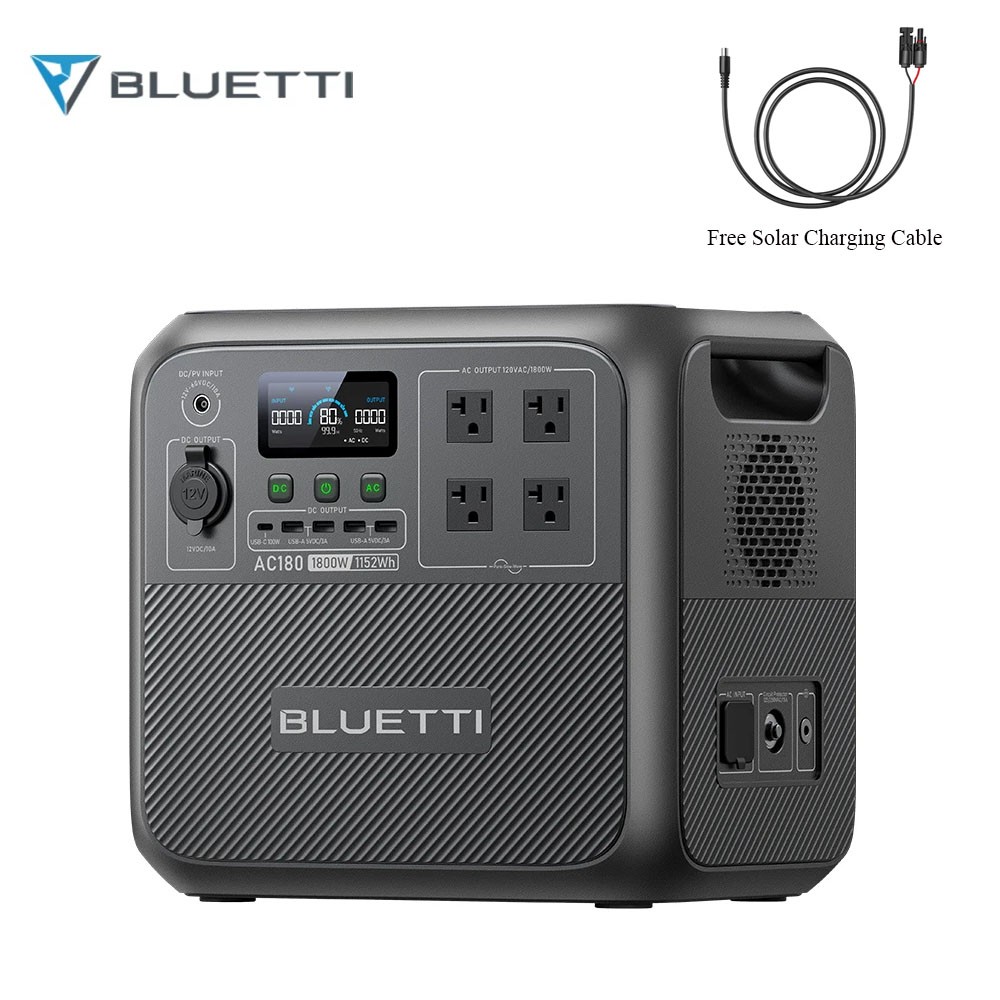 BLUETTI AC180 1152Wh 1800W Portable Power Station Generator for Outdoor Camping