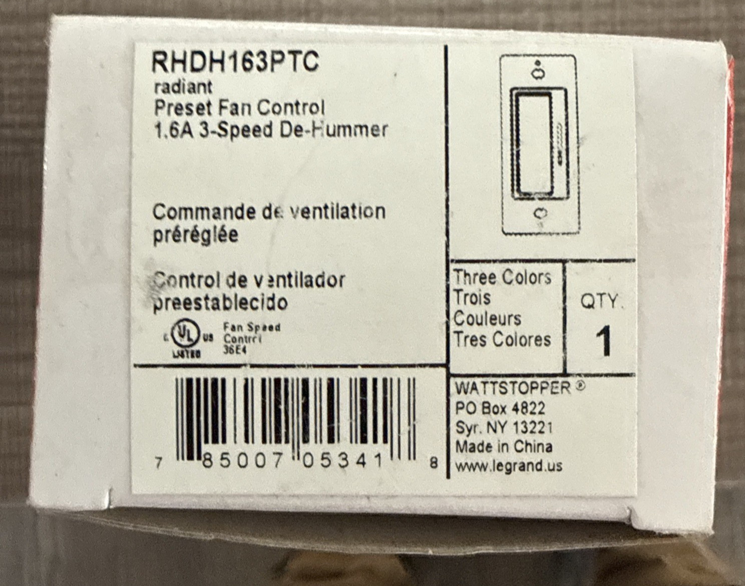 New Legrand Radiant 1.6A Single-Pole/3-Way Fan Speed Control White Ivory Almond