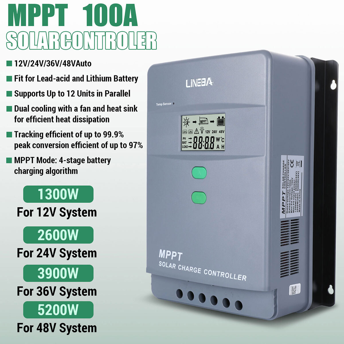 100A AMP MPPT Solar Panel Regulator Charge Controller 12V/24V 1000W/2000W LCD US