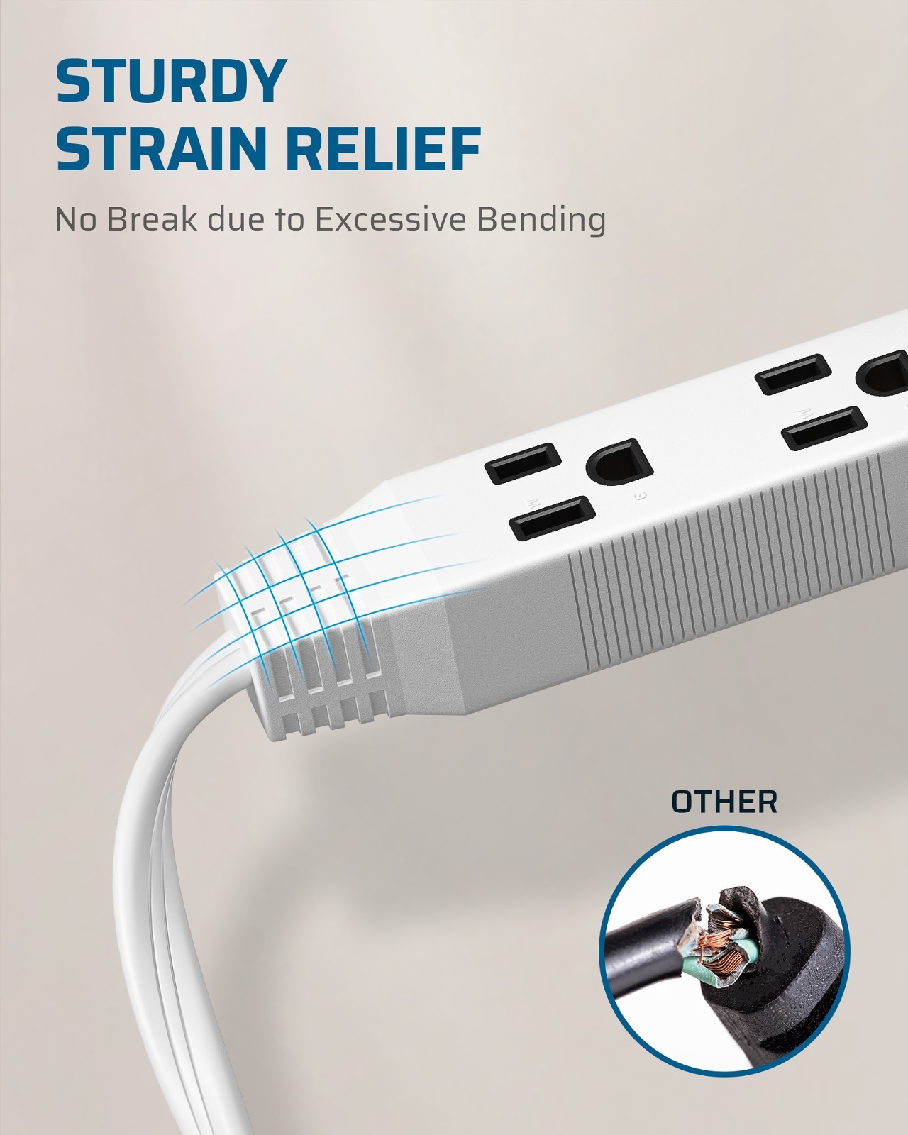 DEWENWILS 15FT Flat Plug Extension Cord, Ultra Thin 3-Outlet Power Strip