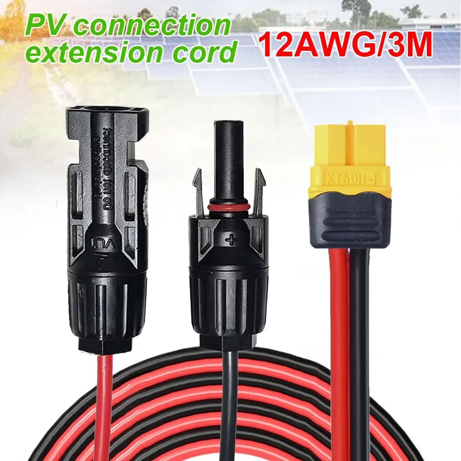 10ft 12AWG Solar Panel Extension Cable Wire XT60 Female to Solar Connectors