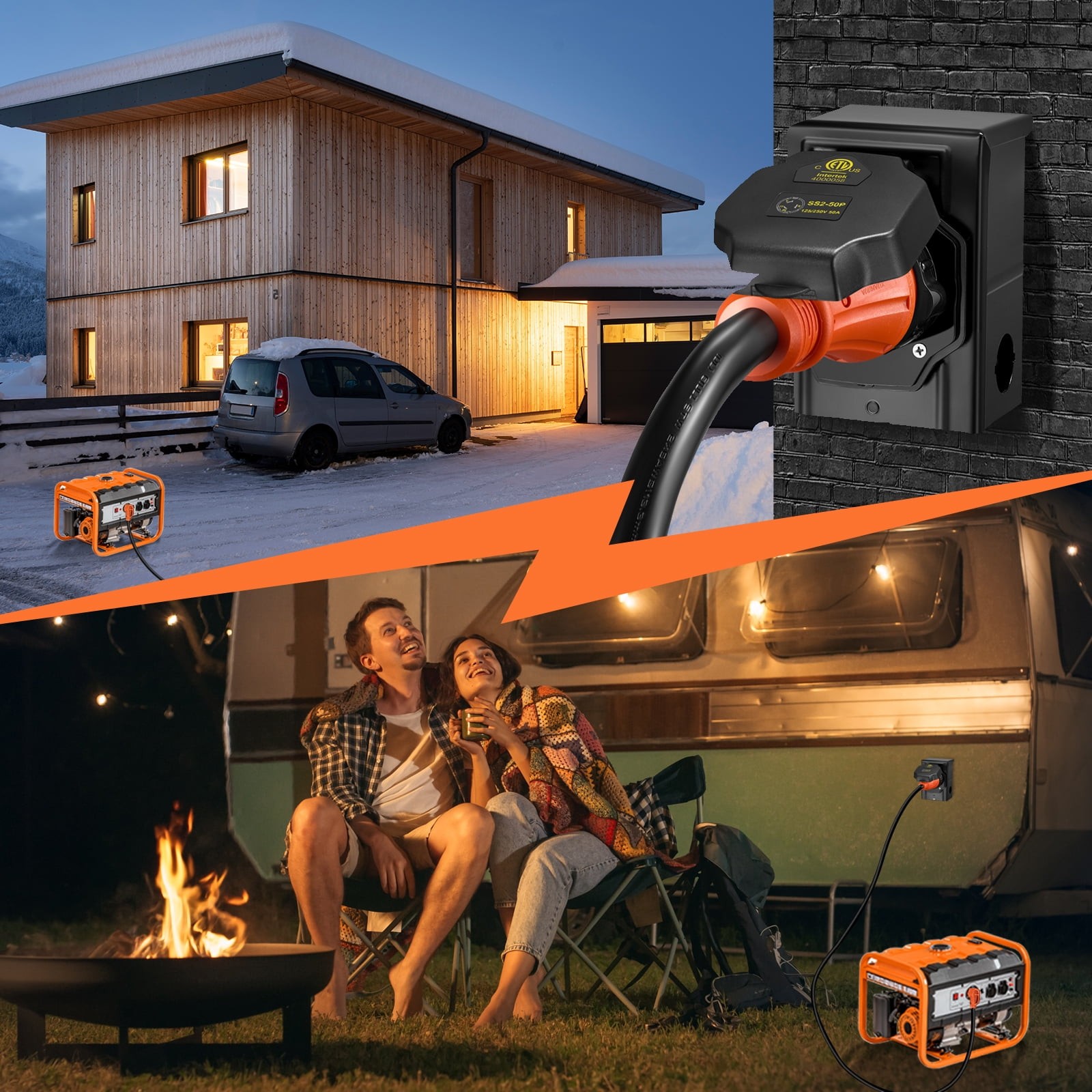 RV Camper 20 FT 50A Extension Cord with Inlet Box 14-50P to SS2-50R