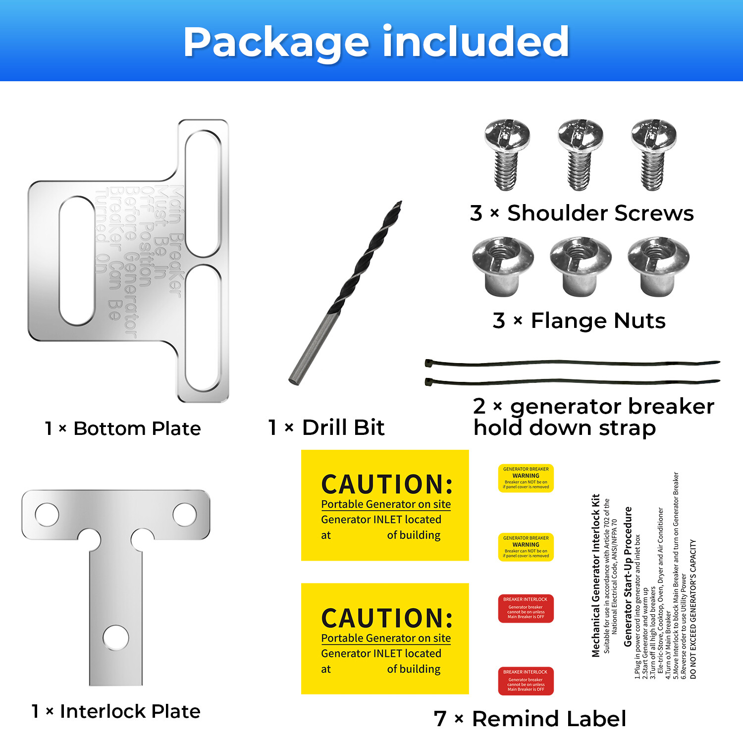 Generator Interlock Kit For Eaton Cutler Hammer BR Series 100 Amp Panel US