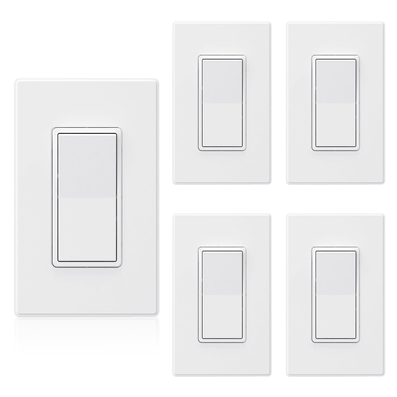 Matte White Single Pole Decors Light Switch with Plate 15Amp, 120-277V, Paddl…