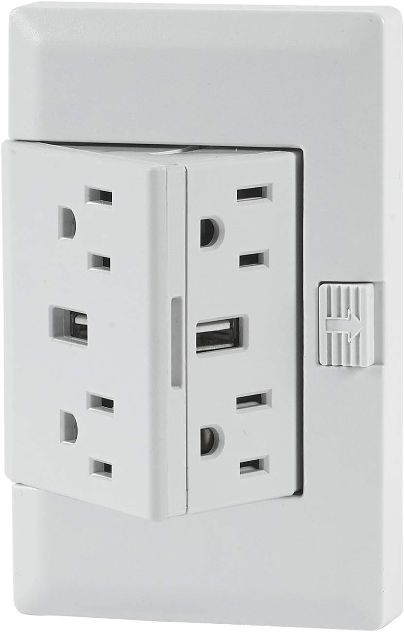 theOUTlet Basic 15 Amp 125 Volt Permanent Outlet Extender 4 + 2 USB Ports White