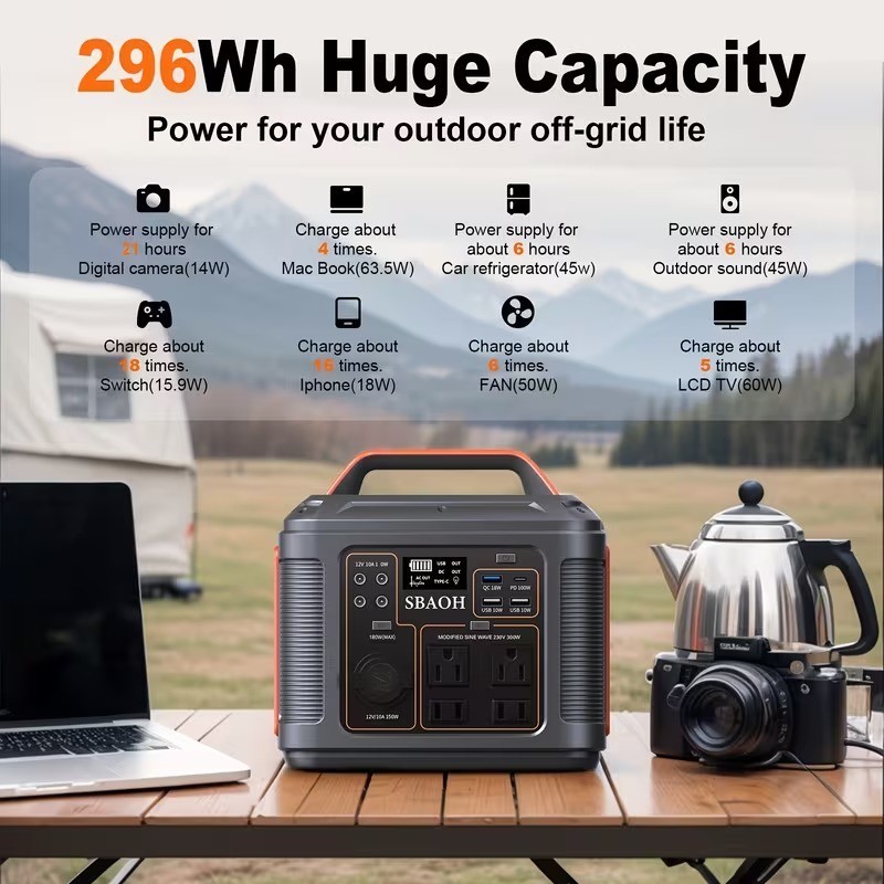 300W Portable Solar Power Generator Station Battery Charger Bank Camping