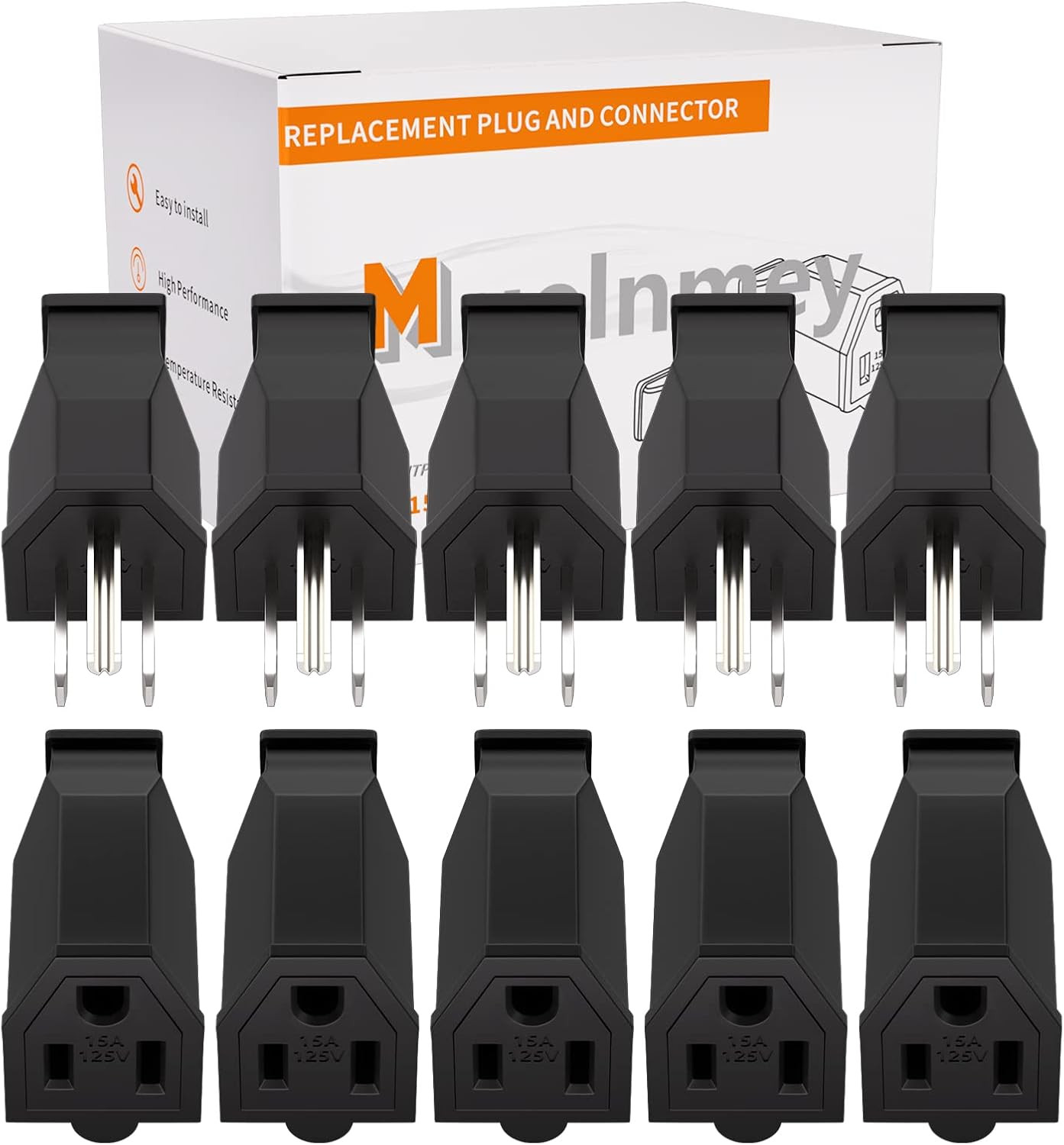 5 Set Extension Cord Ends Electrical Replacement Plug and Connector NEMA 5-15R 1