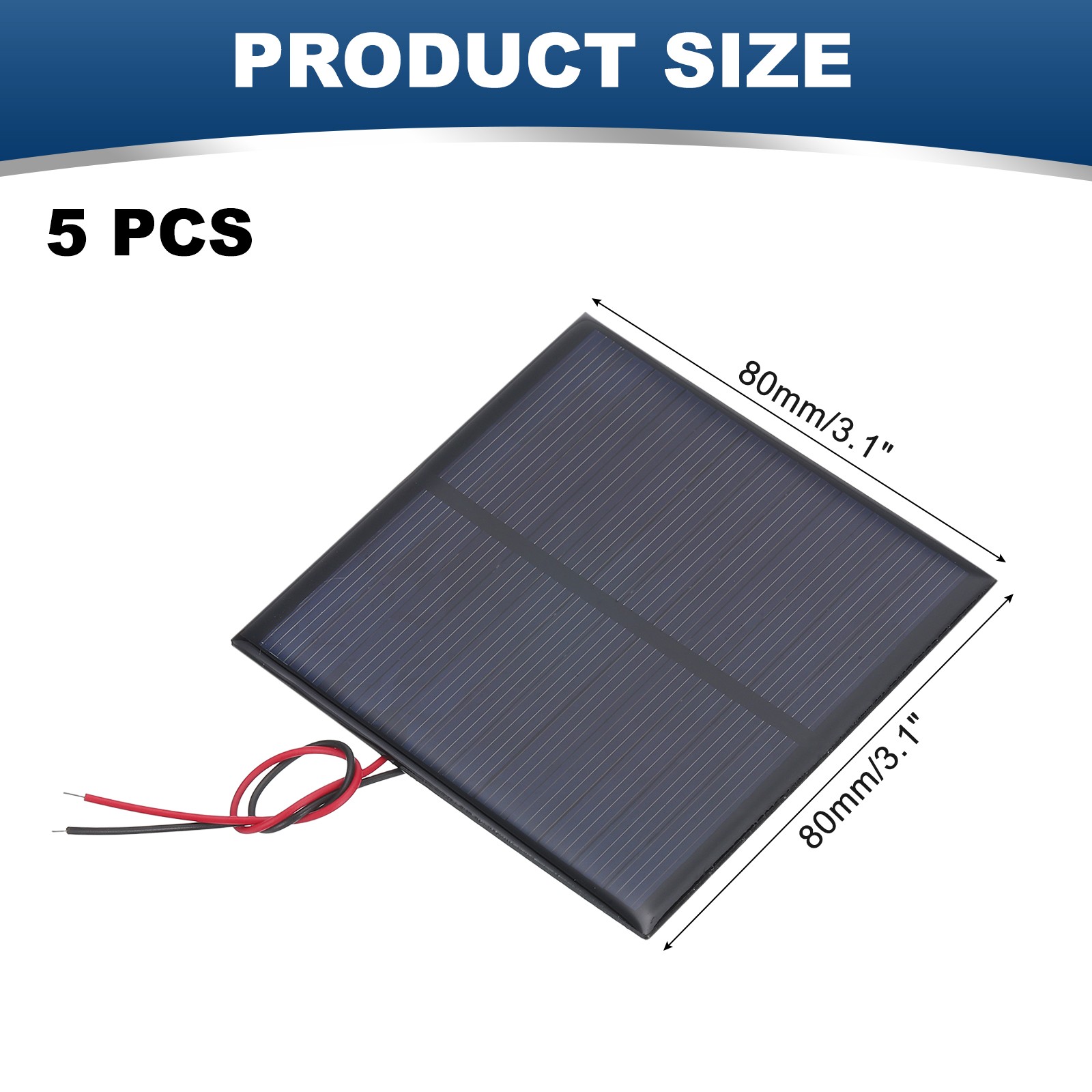 5 Pcs 6V 0.9W 150mA Mini Solar Panels with 2 Cable 80mm x 80mm