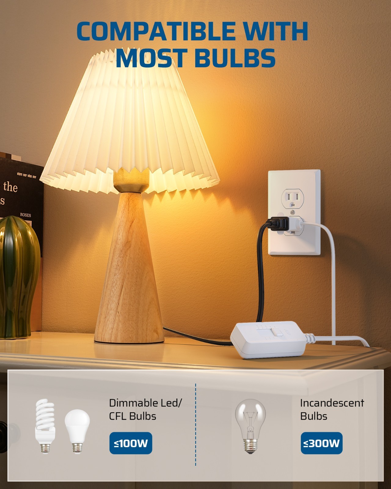 DEWENWILS Plug in Lamp Dimmer Switch, for Dimmable LED/CFL/Incandescent Bulbs