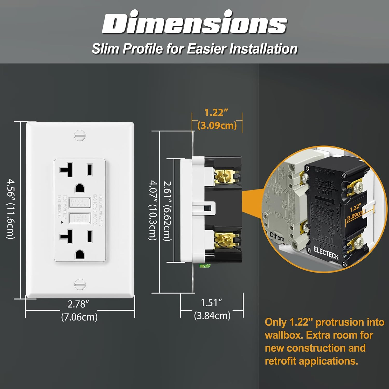 50 Pack GFCI Outlets 20 Amp, Non-Tamper Resistant, Decor GFI Receptacles with LE
