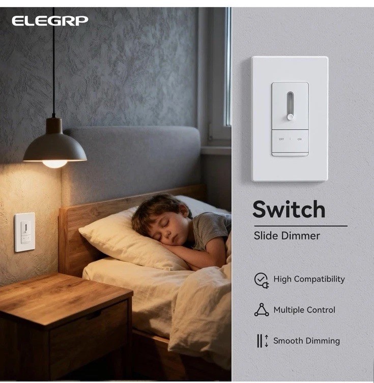 ELEGRP Slide Dimmer Switch for Dimmable LED, CFL and Incandescent DM17-WH6