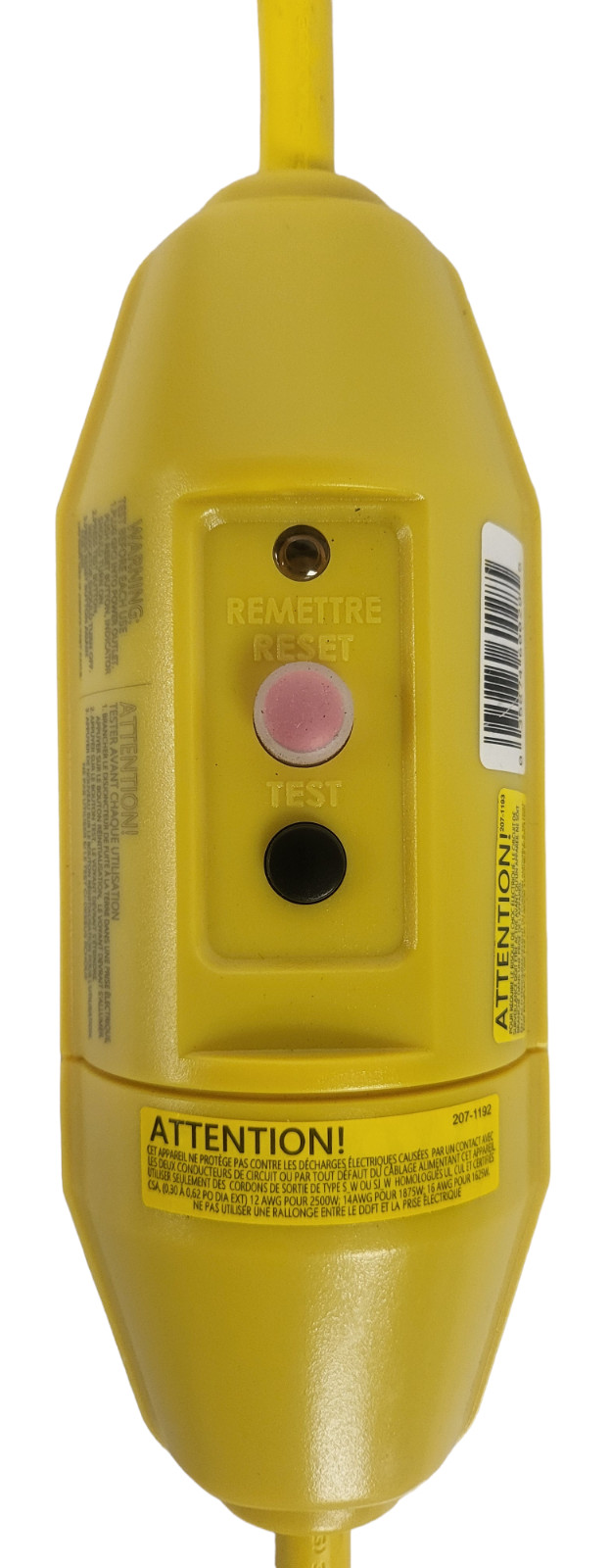 Tower Manufacturing Manual Reset 124V/20A Yellow 2′ Portable GFCI Cord