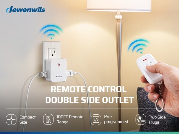 DEWENWILS Wireless Remote Control Electrical Outlet Switch 2 Side Outlets