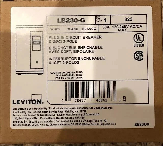 NEW LEVITON LB230-G CIRCUIT BREAKER 30 AMP GFCI 2-POLE 120/240V