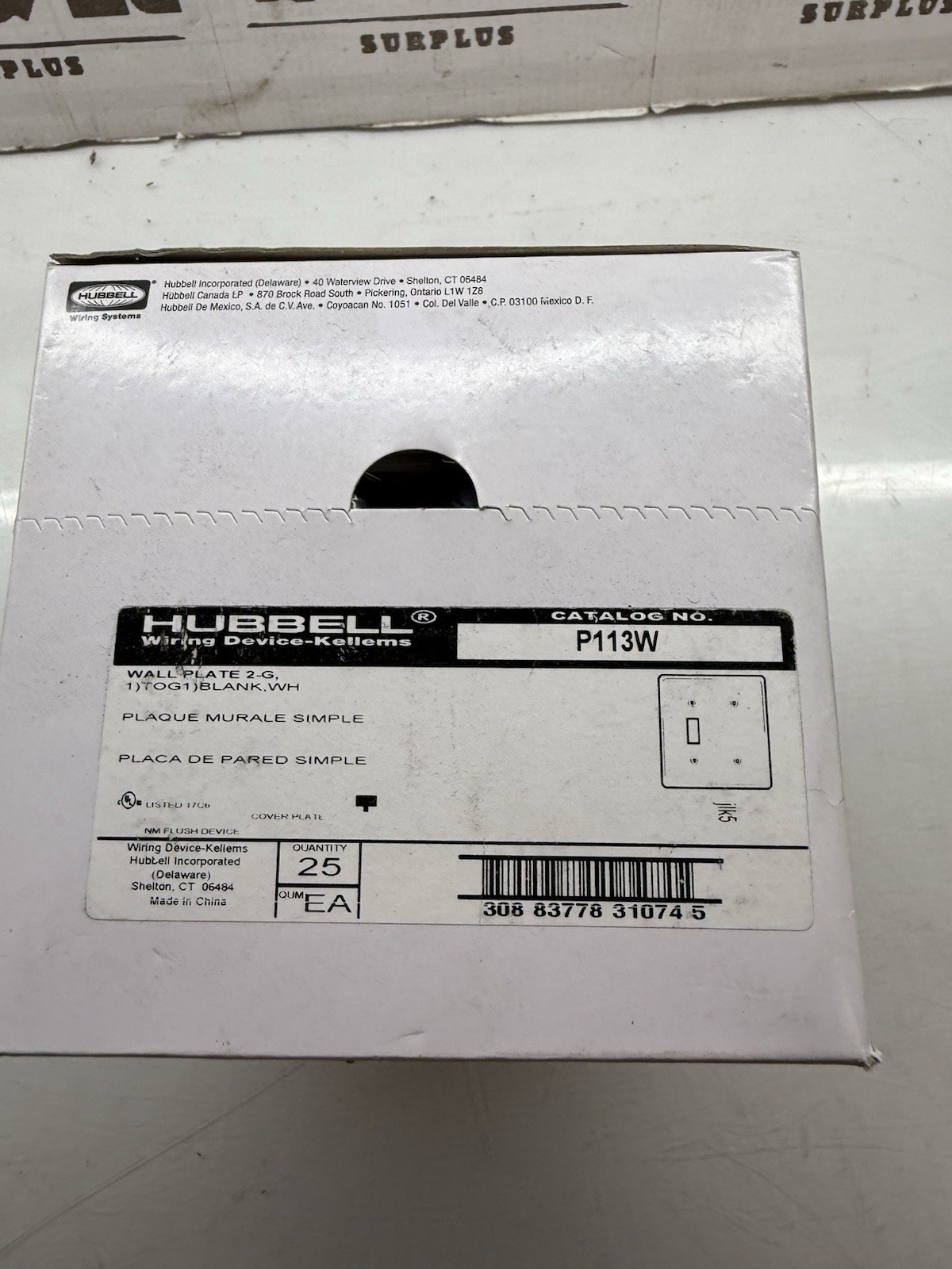 Hubbell P113W Wallplates and Switch Accessories Box Of 25