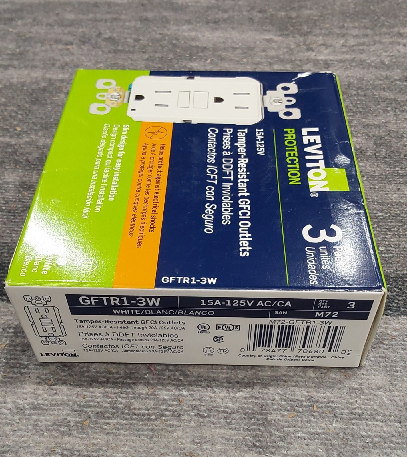 Leviton GFTR1-3W White 15A 125V Thermoplastic Tamper Resistant GFCI Receptacle O