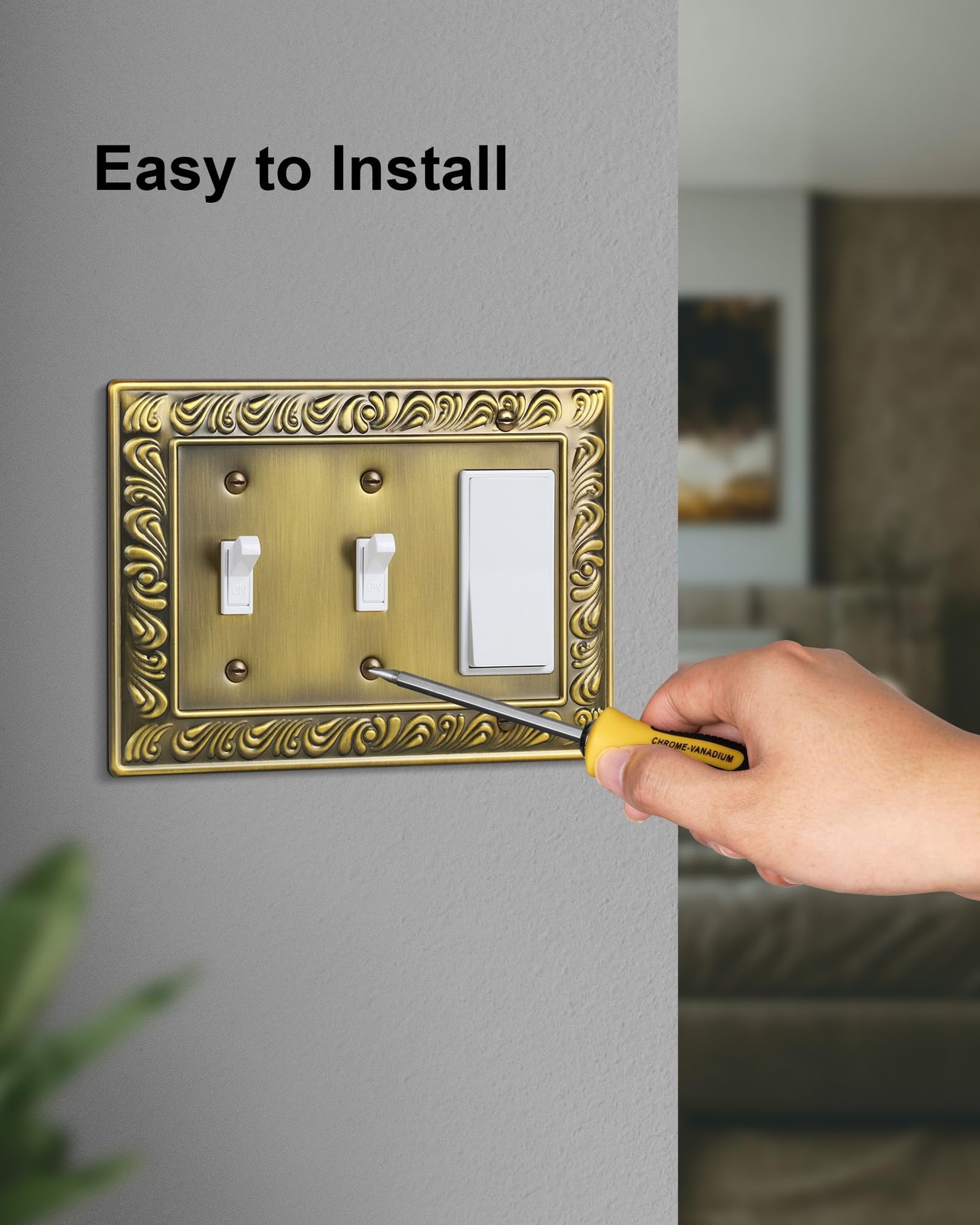 Double Toggle/Single Decorator Outlet Cover Plate 2-Pack Antique Brass Paisley