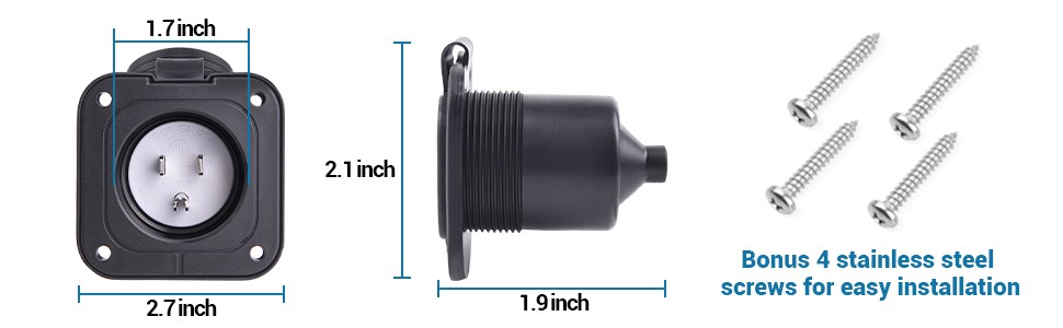 15 Amp Flanged Inlet 125V NEMA 5-15P RV Shore Power Inlet Plug Port Waterproof