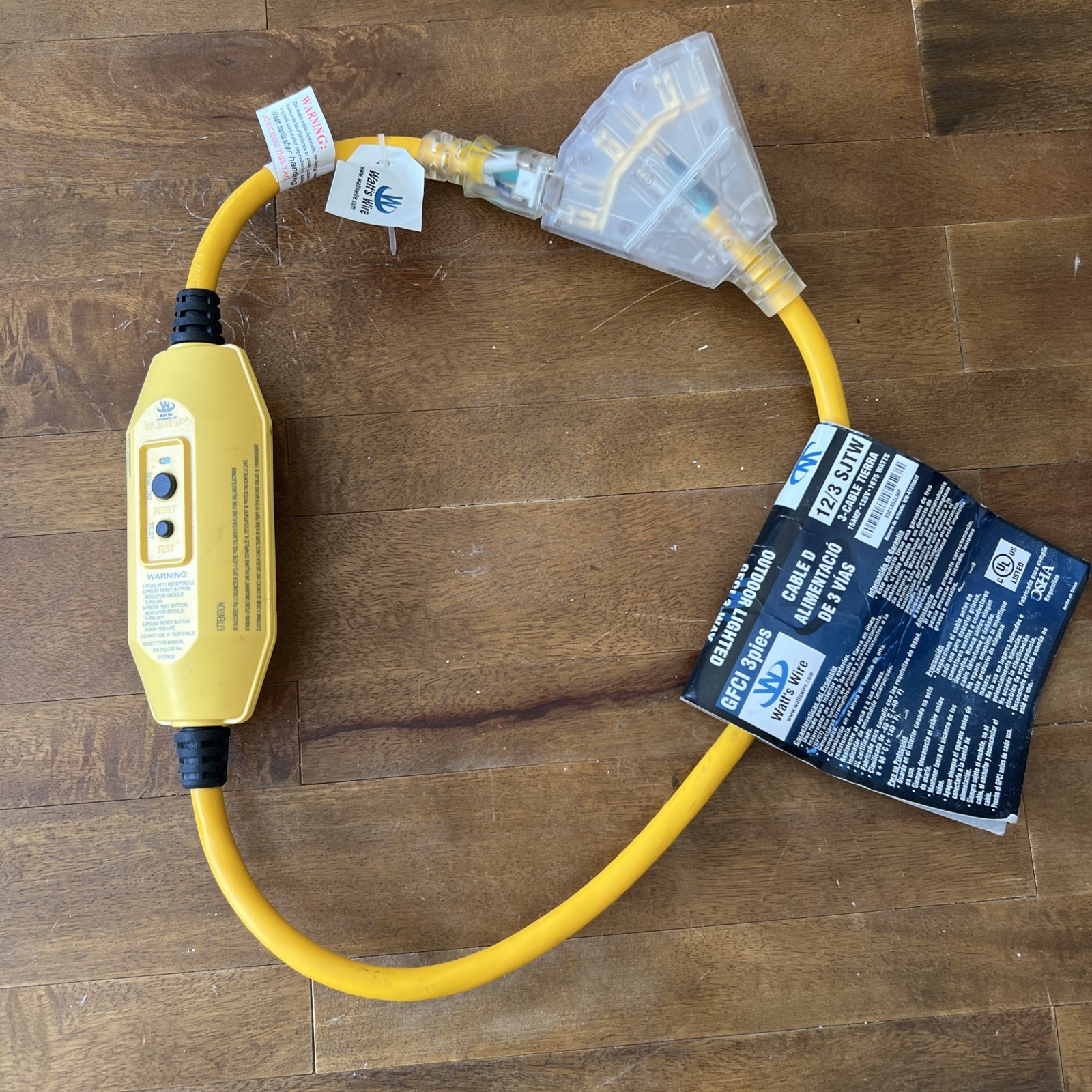 3 Foot Lighted Outdoor GFCI Extension Cord – 12/3 SJTW Heavy Duty Yellow Pigt…
