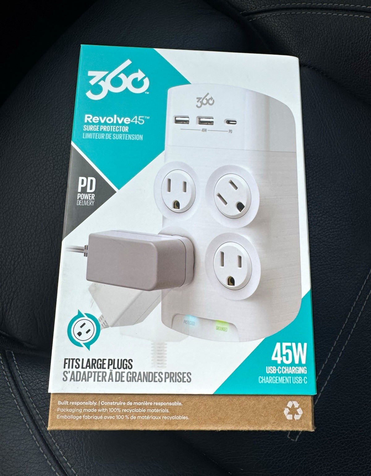 360 Electrical Revolve45 Surge Protector 3 Outlets USB-C PD 45W 1080J