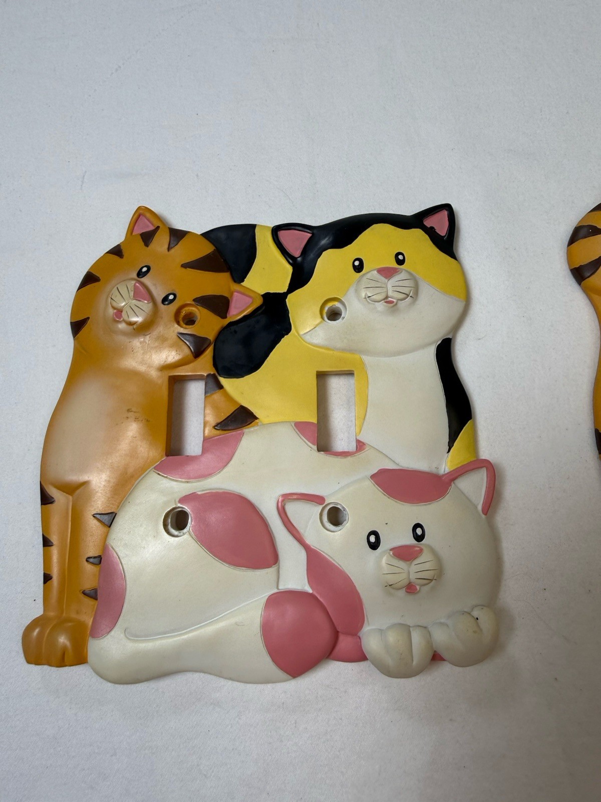 Vtg Figi Graphics 3D Cat Light Switch Plate Cover Set Single And Double Toggle
