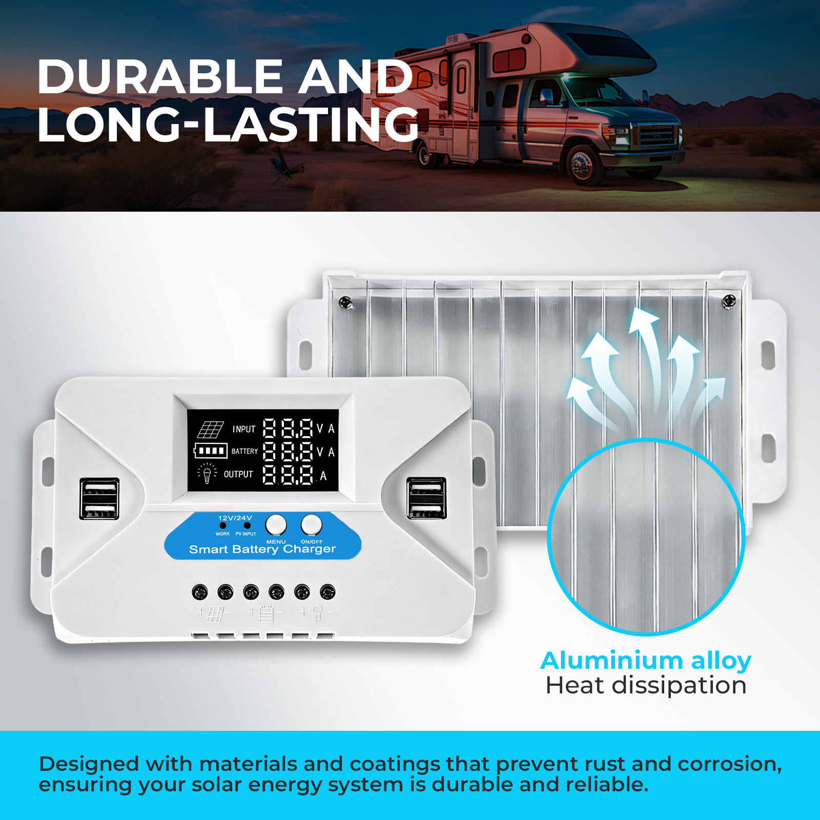 20A Solar Panel Battery Charge Controller 12V/24V LCD Auto Regulator USB port