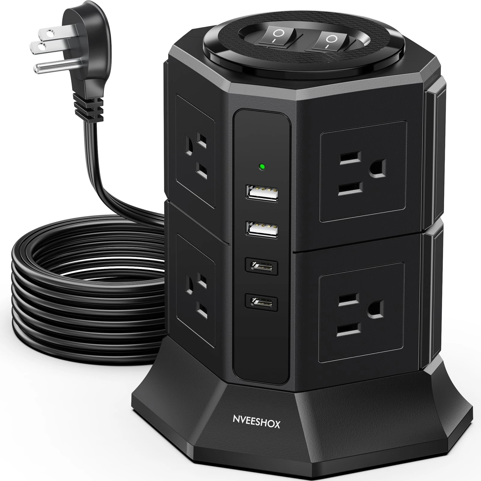 New Modern 12in1 Surge Power Strip USB C Compact Fast Charging Desk Hub 6ft Cord