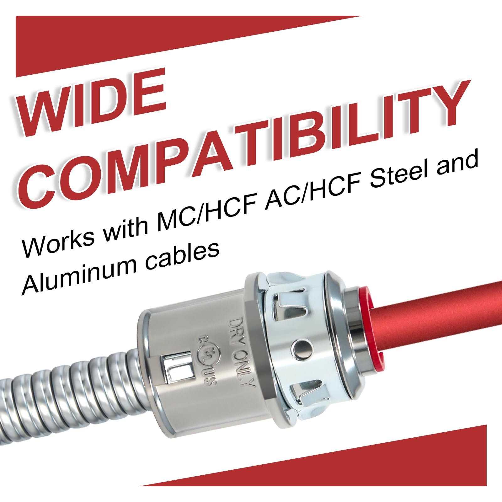 Dpwrrot 25 Packs MC Cable Connectors, 3/8″ Snap in Connectors 25 Pack, Silver