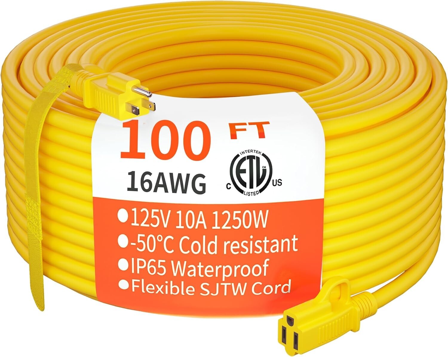 ETL Listed 100 ft Heavy Duty Electric Extension Cord – Weather & Cold Resistant