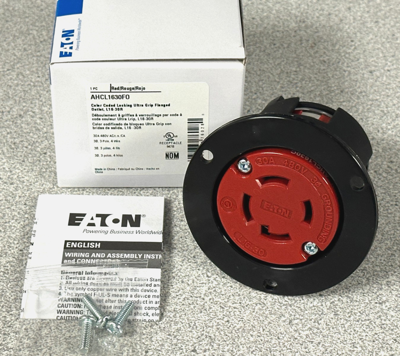 NEW Eaton AHCL1630FO Red Locking Flanged Outlet 30A 480V 3ØY 3P4W L16-30R