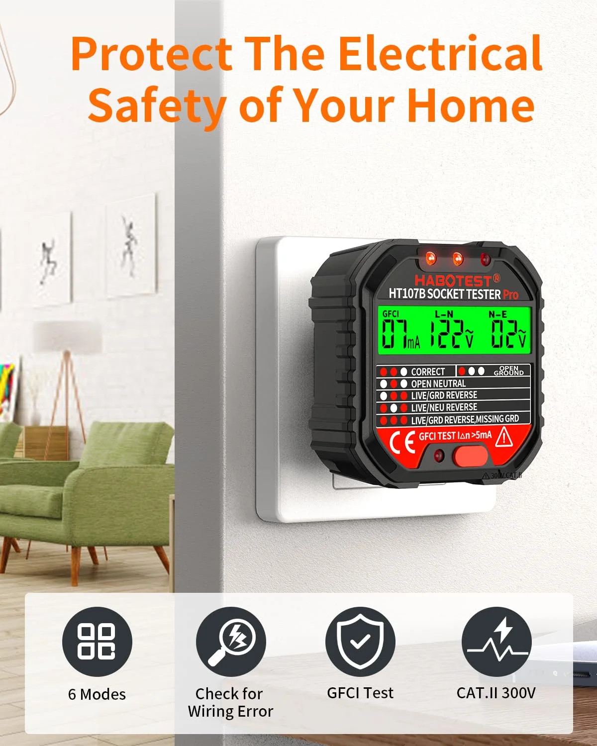 Outlet Tester Electrical GFCI Receptacle Detector with LCD Display, 90-250V Powe