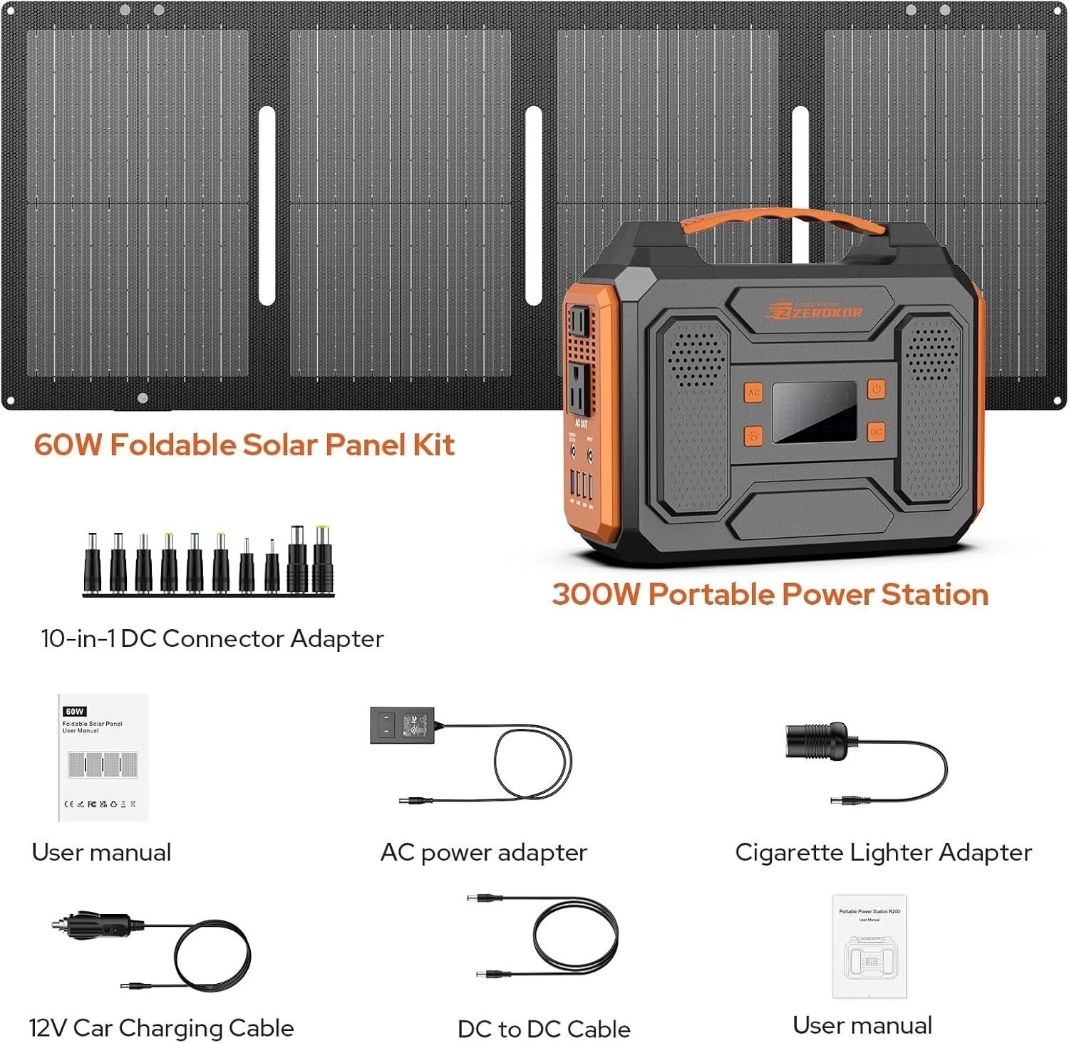 Portable Solar Generator 300W with 60W Panel//