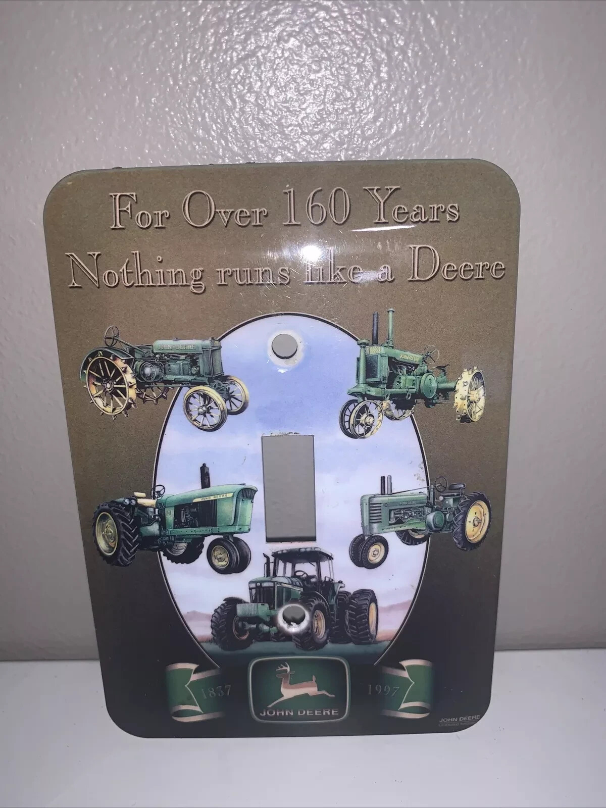 John Deere Metal Light Switch Cover (5″x3.5″) 160 Years Nothing Runs Like a Deer
