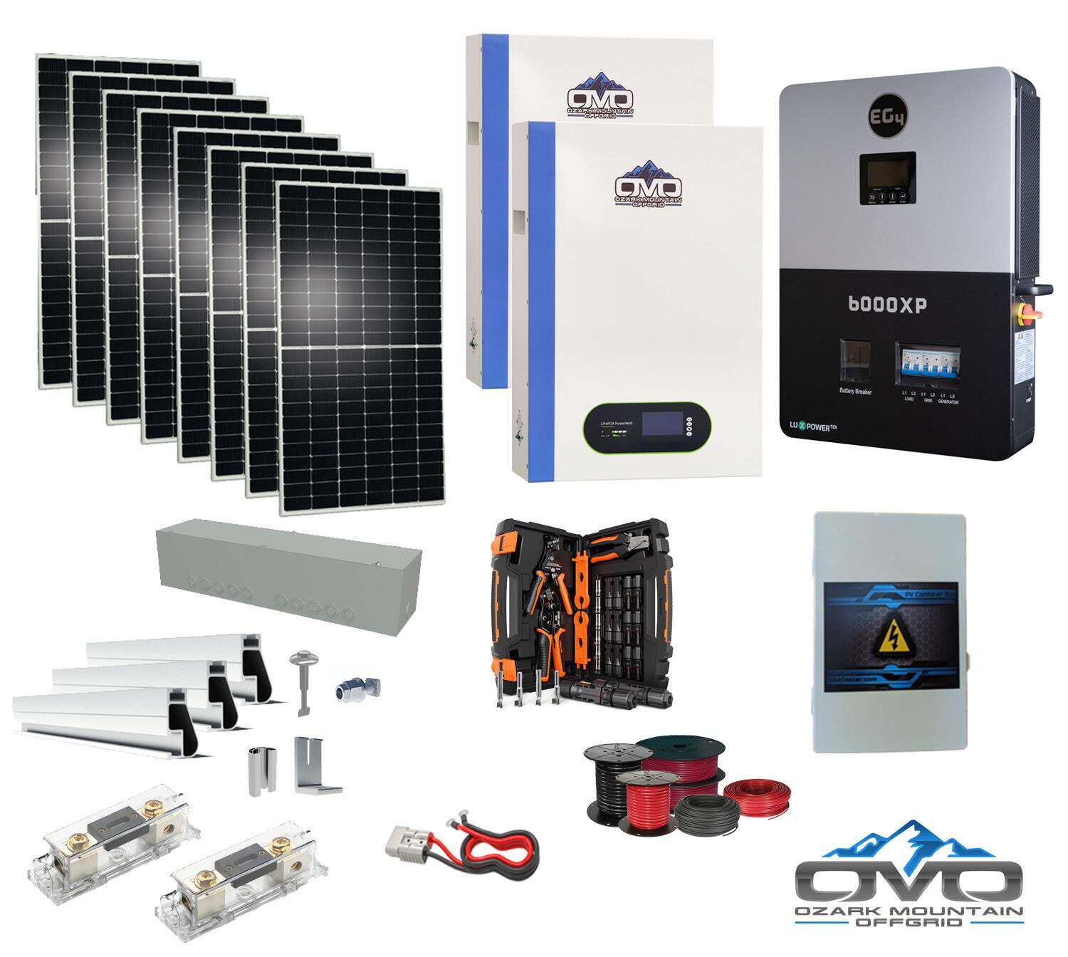 4.4KW Complete Offgrid Solar Kit + 6K EG4 6000XP Inverter + 2x 5.12KW OMO 48V Pa