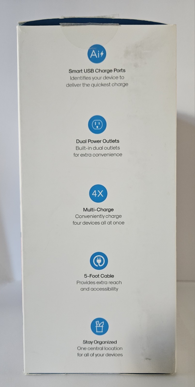Atomi Desktop Surge Protector Charger 5ft Silver/White Open Box