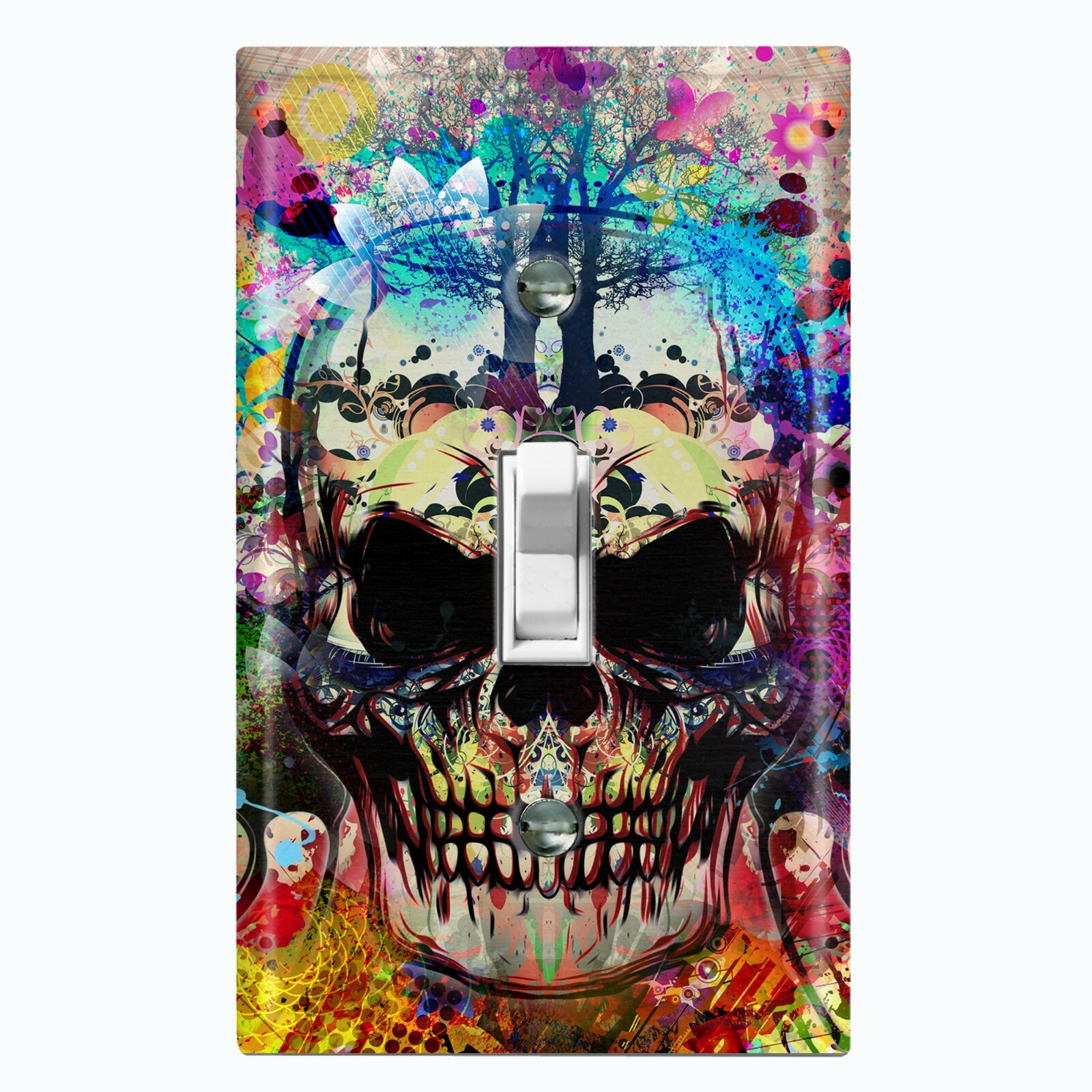 Metal Light Switch Cover Wall Plate For Room Graffiti Skull Flower Tree SKL004