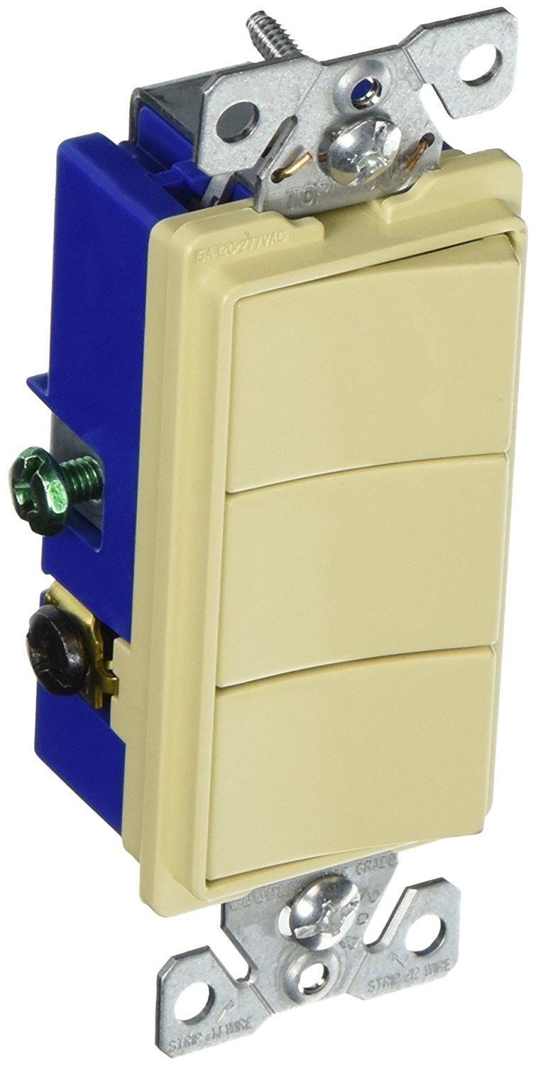 2-Pack 15 AMP 120V – 3 Single-Pole Combination Rocker Switch Ivory Receptacles