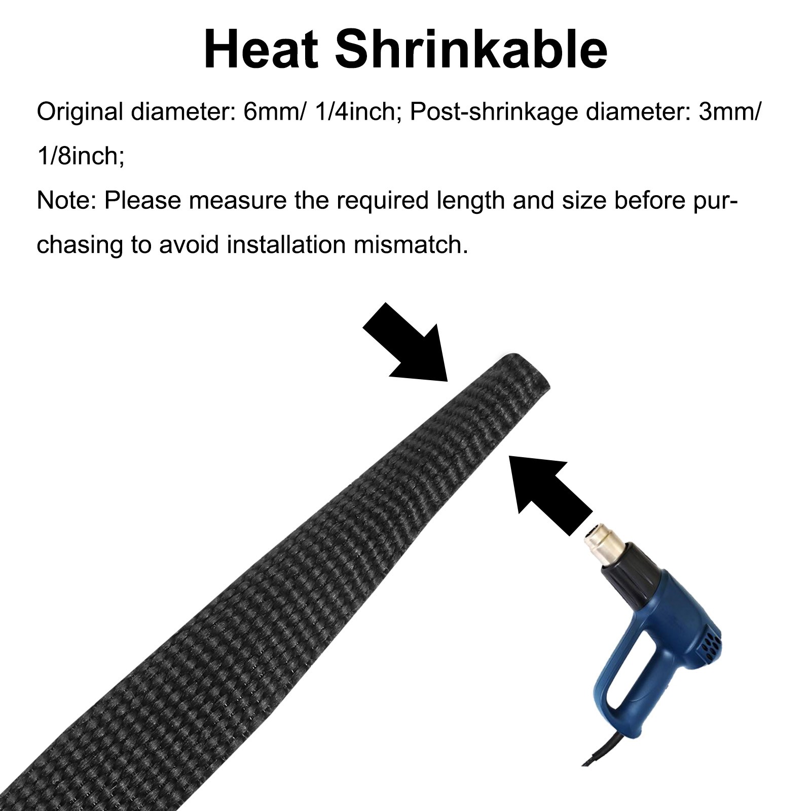 Braided Cable Sleeves Heat Shrinkable Fabric Sleeving 1/4″ 40ft Black