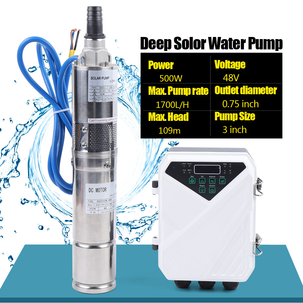 3″ Solar Water Pump 48V 500W Submersible Bore Deep Well Controller Kit MPPT