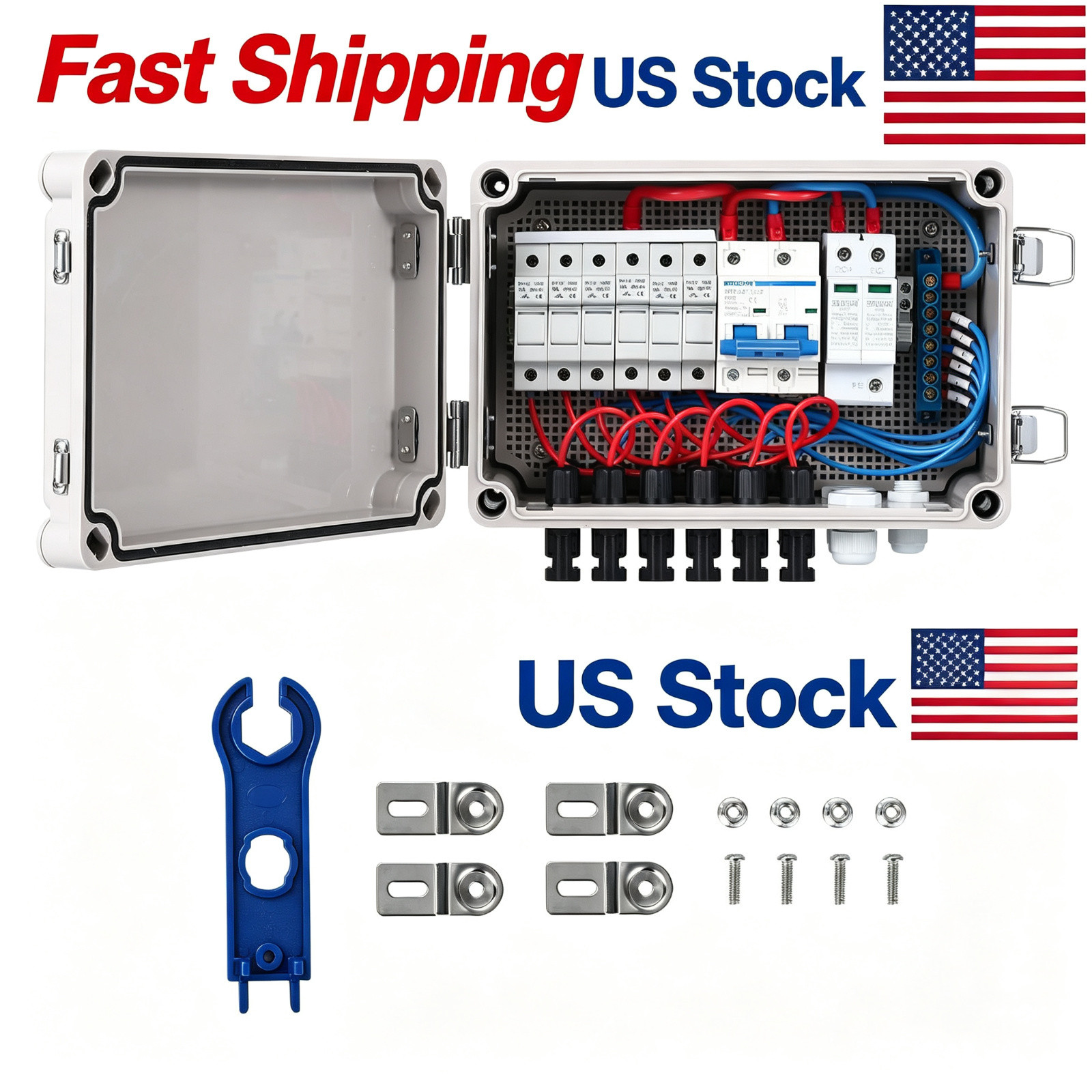 1pc 6 String PV Combiner Box, DC 500V 15A Fuse Solar Combiner Box Plastic Wate